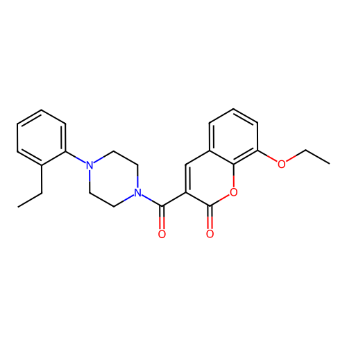 8-ethoxy-3-(4-(2-ethylphenyl)piperazine-1-carbonyl)-2H-chromen-2-one structure