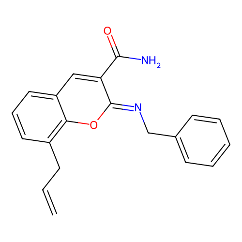 (E)-8-allyl-2-(benzylimino)-2H-chromene-3-carboxamide structure