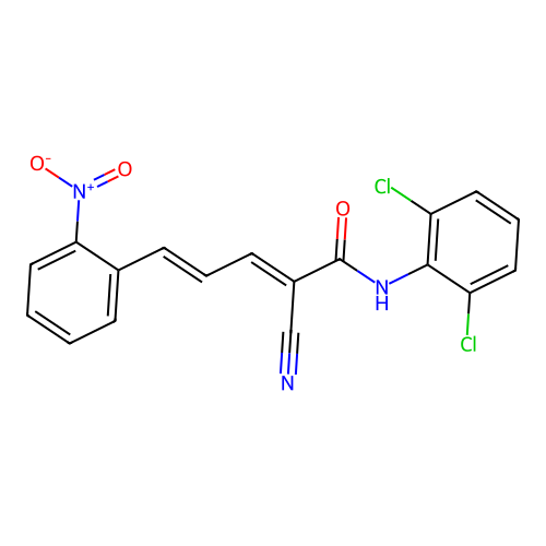 (2E,4E)-2-cyano-N-(2,6-dichlorophenyl)-5-(2-nitrophenyl)penta-2,4-dienamide structure