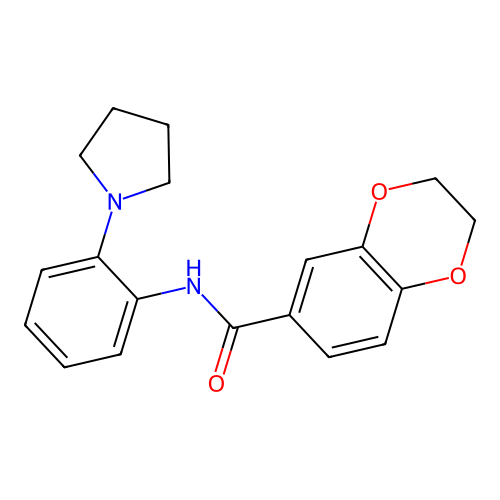 N-(2-pyrrolidin-1-ylphenyl)-2,3-dihydro-1,4-benzodioxine-6-carboxamide structure