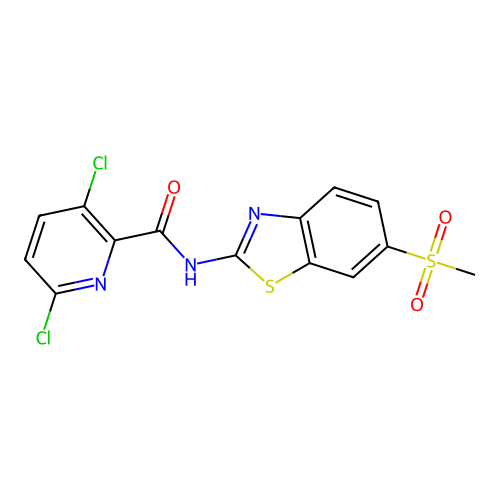 3,6-dichloro-N-(6-methanesulfonyl-1,3-benzothiazol-2-yl)pyridine-2-carboxamide structure