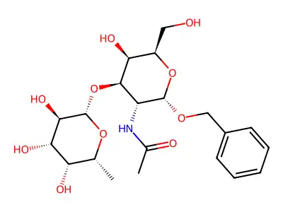 Benzyl 2-acetamido-2-deoxy-3-O-beta fucopyranosyl-alpha-galactopyranoside structure