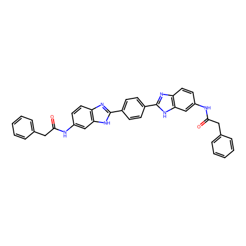 N,N'-[1,4-phenylenebis(1H-benzimidazole-2,6-diyl)]bis(2-phenylacetamide) structure