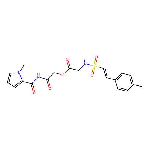 [(1-methyl-1H-pyrrole-2-carbonyl)carbamoyl]methyl 2-[2-(4-methylphenyl)ethenesulfonamido]acetate structure