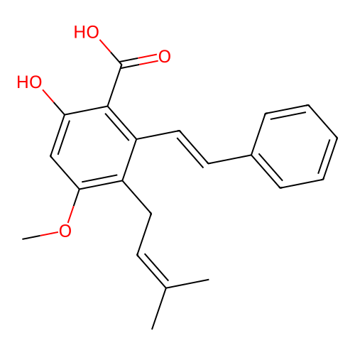 6-Hydroxy-4-methoxy-3-(3-methyl-2-butenyl)-2-(2-phenylethenyl)benzoic acid structure