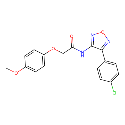 N-[4-(4-chlorophenyl)-1,2,5-oxadiazol-3-yl]-2-(4-methoxyphenoxy)acetamide structure