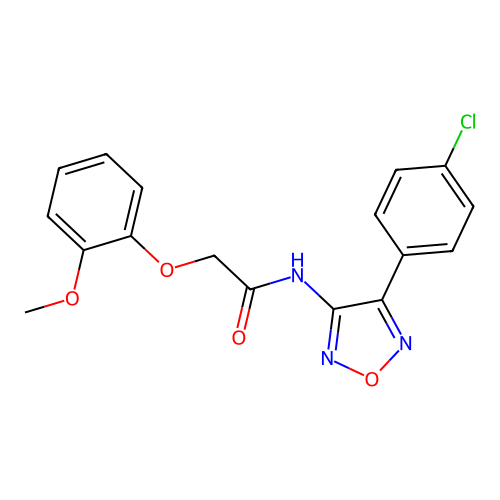 N-[4-(4-chlorophenyl)-1,2,5-oxadiazol-3-yl]-2-(2-methoxyphenoxy)acetamide structure