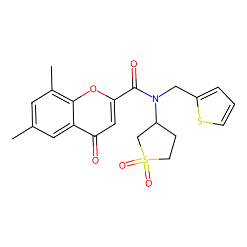 N-(1,1-dioxidotetrahydrothiophen-3-yl)-6,8-dimethyl-4-oxo-N-(thiophen-2-ylmethyl)-4H-chromene-2-carboxamide structure