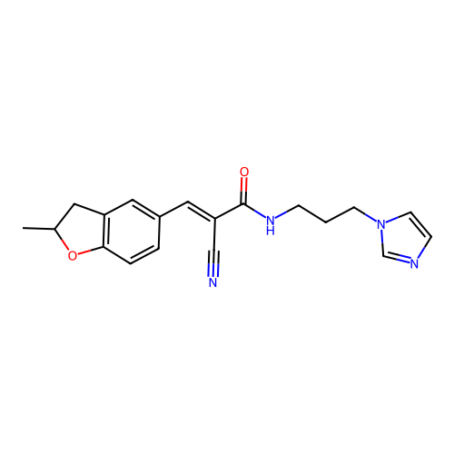2-cyano-N-(3-imidazol-1-ylpropyl)-3-(2-methyl-2,3-dihydrobenzofuran-5-yl)prop-2-enamide structure