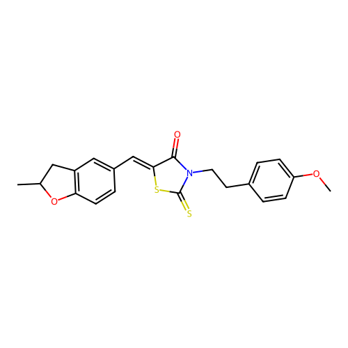 (5Z)-3-[2-(4-methoxyphenyl)ethyl]-5-[(2-methyl-2,3-dihydro-1-benzofuran-5-yl)methylidene]-2-thioxo-1,3-thiazolidin-4-one structure