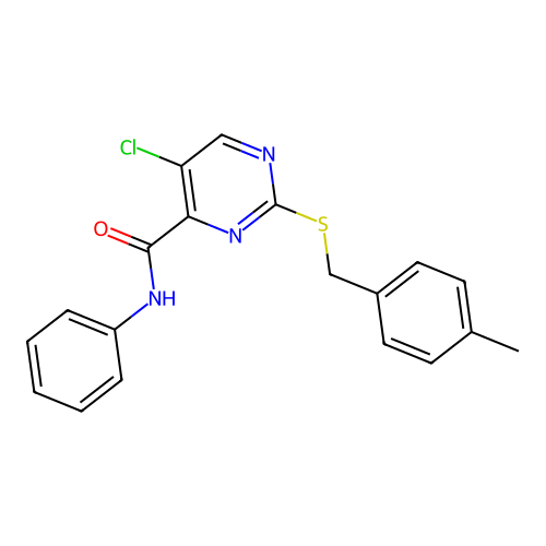 5-chloro-2-[(4-methylbenzyl)sulfanyl]-N-phenylpyrimidine-4-carboxamide structure