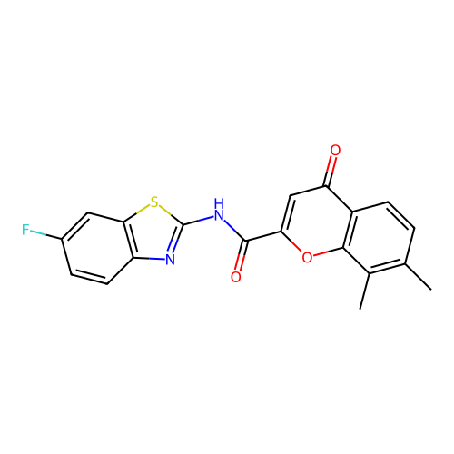 N-(6-fluoro-1,3-benzothiazol-2-yl)-7,8-dimethyl-4-oxo-4H-chromene-2-carboxamide structure