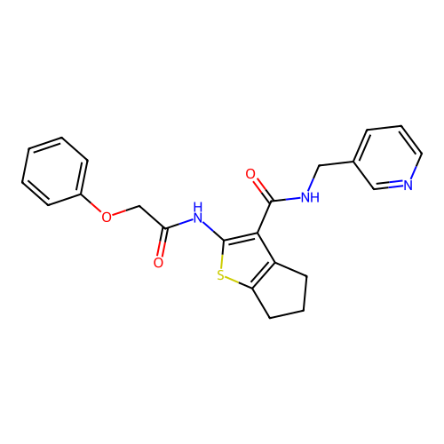 2-[(phenoxyacetyl)amino]-N-(pyridin-3-ylmethyl)-5,6-dihydro-4H-cyclopenta[b]thiophene-3-carboxamide structure
