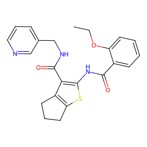 2-(2-ethoxybenzamido)-N-[(pyridin-3-yl)methyl]-4H,5H,6H-cyclopenta[b]thiophene-3-carboxamide structure