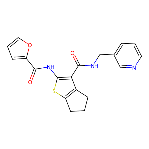 2-[(furan-2-ylcarbonyl)amino]-N-(pyridin-3-ylmethyl)-5,6-dihydro-4H-cyclopenta[b]thiophene-3-carboxamide structure