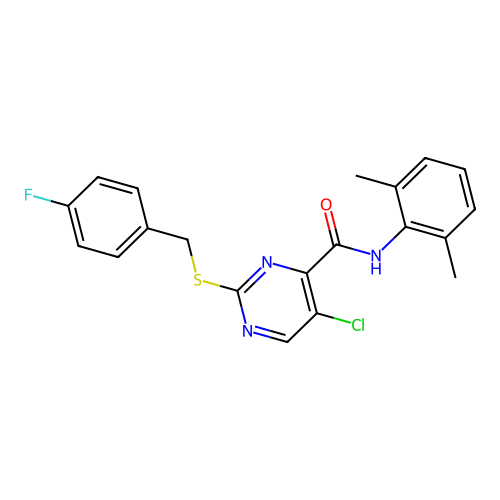 5-chloro-N-(2,6-dimethylphenyl)-2-[(4-fluorobenzyl)sulfanyl]pyrimidine-4-carboxamide structure