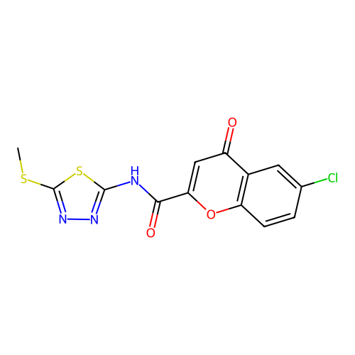 6-chloro-N-[(2Z)-5-(methylsulfanyl)-1,3,4-thiadiazol-2(3H)-ylidene]-4-oxo-4H-chromene-2-carboxamide structure