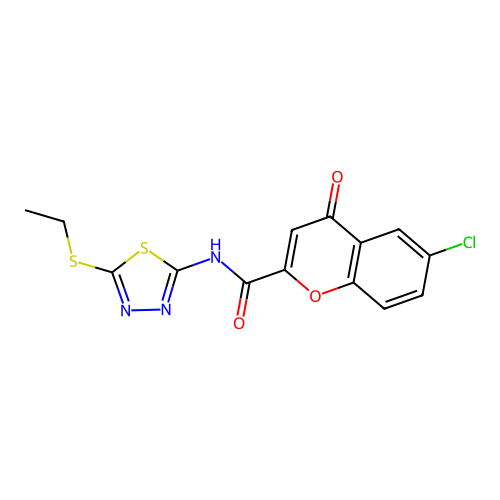 6-chloro-N-[5-(ethylsulfanyl)-1,3,4-thiadiazol-2-yl]-4-oxo-4H-chromene-2-carboxamide structure