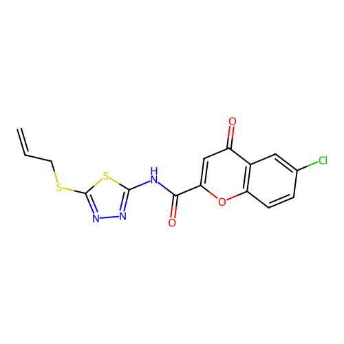 6-chloro-4-oxo-N-[(2Z)-5-(prop-2-en-1-ylsulfanyl)-1,3,4-thiadiazol-2(3H)-ylidene]-4H-chromene-2-carboxamide structure