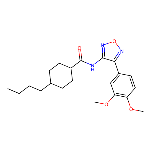 4-butyl-N-[4-(3,4-dimethoxyphenyl)-1,2,5-oxadiazol-3-yl]cyclohexanecarboxamide structure