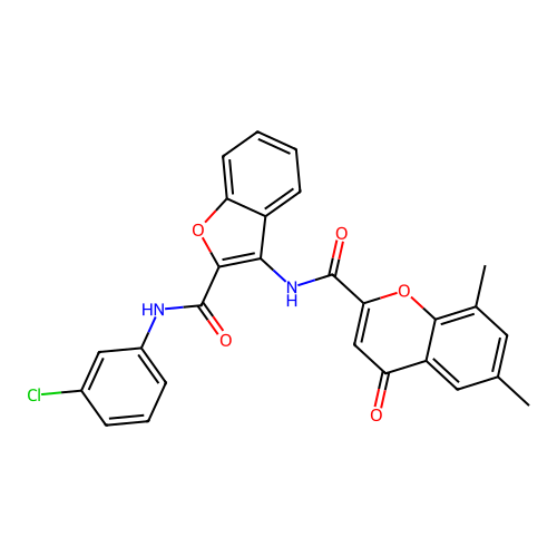 N-{2-[(3-chlorophenyl)carbamoyl]-1-benzofuran-3-yl}-6,8-dimethyl-4-oxo-4H-chromene-2-carboxamide structure