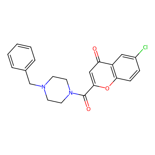 2-[(4-benzylpiperazin-1-yl)carbonyl]-6-chloro-4H-chromen-4-one structure