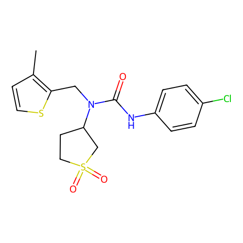3-(4-chlorophenyl)-1-(1,1-dioxidotetrahydrothiophen-3-yl)-1-[(3-methylthiophen-2-yl)methyl]urea structure