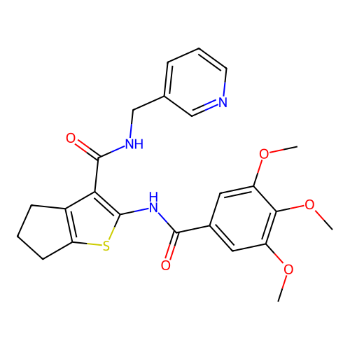 N-(pyridin-3-ylmethyl)-2-{[(3,4,5-trimethoxyphenyl)carbonyl]amino}-5,6-dihydro-4H-cyclopenta[b]thiophene-3-carboxamide structure