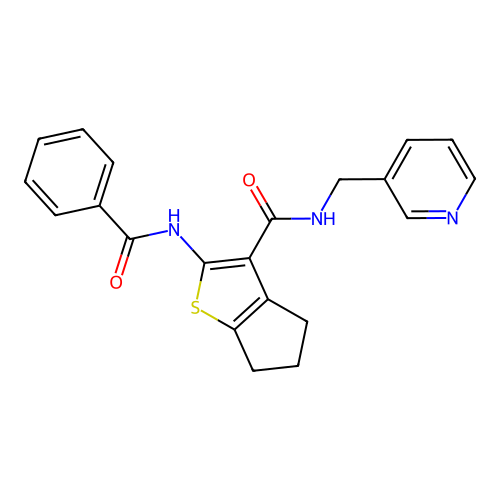 2-[(phenylcarbonyl)amino]-N-(pyridin-3-ylmethyl)-5,6-dihydro-4H-cyclopenta[b]thiophene-3-carboxamide structure