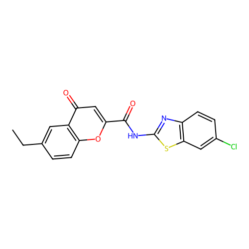 N-(6-chloro-1,3-benzothiazol-2-yl)-6-ethyl-4-oxo-4H-chromene-2-carboxamide structure