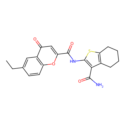 N-(3-carbamoyl-4,5,6,7-tetrahydro-1-benzothiophen-2-yl)-6-ethyl-4-oxo-4H-chromene-2-carboxamide structure