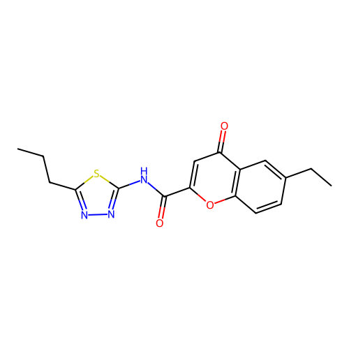 6-ethyl-4-oxo-N-(5-propyl-1,3,4-thiadiazol-2-yl)-4H-chromene-2-carboxamide structure