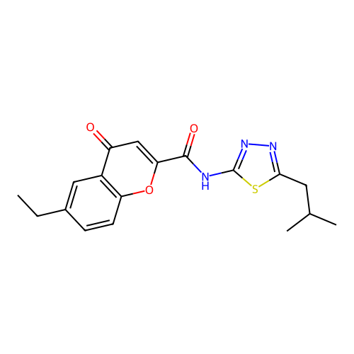 6-ethyl-N-[5-(2-methylpropyl)-1,3,4-thiadiazol-2-yl]-4-oxo-4H-chromene-2-carboxamide structure