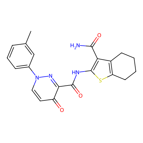 N-(3-carbamoyl-4,5,6,7-tetrahydro-1-benzothiophen-2-yl)-1-(3-methylphenyl)-4-oxo-1,4-dihydropyridazine-3-carboxamide structure