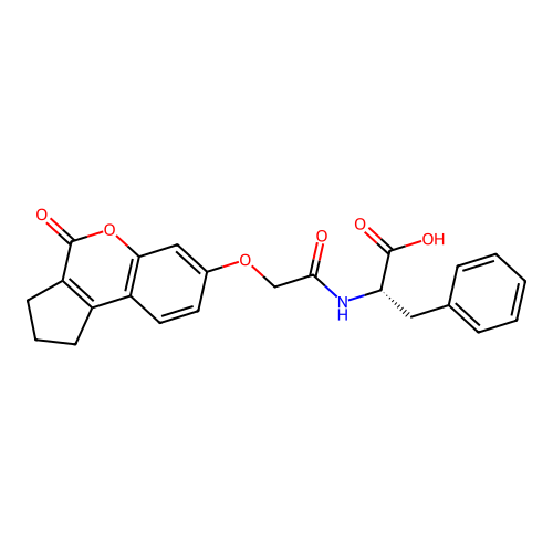 (S)-2-(2-((4-oxo-1,2,3,4-tetrahydrocyclopenta[c]chromen-7-yl)oxy)acetamido)-3-phenylpropanoic acid structure