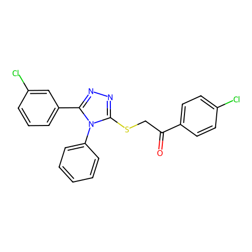 1-(4-chlorophenyl)-2-[[5-(3-chlorophenyl)-4-phenyl-1,2,4-triazol-3-yl]sulfanyl]ethanone structure