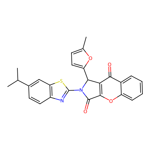 1-(5-methylfuran-2-yl)-2-[6-(propan-2-yl)-1,3-benzothiazol-2-yl]-1,2-dihydrochromeno[2,3-c]pyrrole-3,9-dione structure