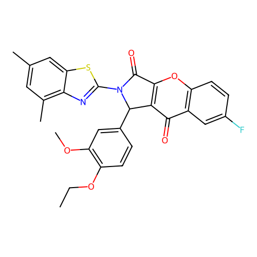 2-(4,6-dimethyl-1,3-benzothiazol-2-yl)-1-(4-ethoxy-3-methoxyphenyl)-7-fluoro-1,2-dihydrochromeno[2,3-c]pyrrole-3,9-dione structure
