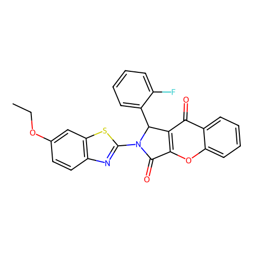 2-(6-ethoxy-1,3-benzothiazol-2-yl)-1-(2-fluorophenyl)-1,2-dihydrochromeno[2,3-c]pyrrole-3,9-dione structure