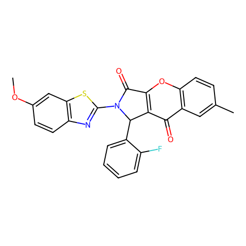 1-(2-fluorophenyl)-2-(6-methoxy-1,3-benzothiazol-2-yl)-7-methyl-1,2-dihydrochromeno[2,3-c]pyrrole-3,9-dione structure