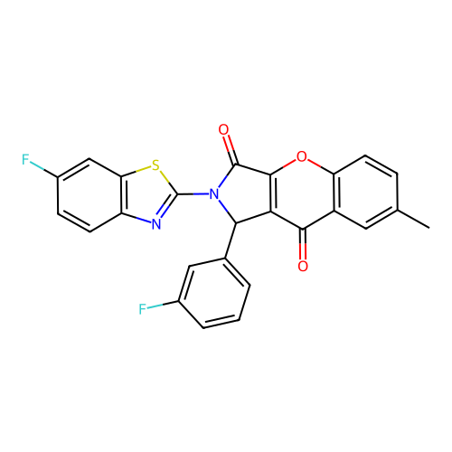 2-(6-fluoro-1,3-benzothiazol-2-yl)-1-(3-fluorophenyl)-7-methyl-1,2-dihydrochromeno[2,3-c]pyrrole-3,9-dione structure