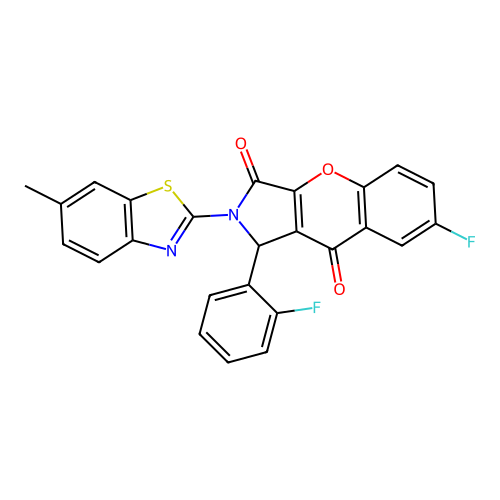 7-fluoro-1-(2-fluorophenyl)-2-(6-methyl-1,3-benzothiazol-2-yl)-1,2-dihydrochromeno[2,3-c]pyrrole-3,9-dione structure