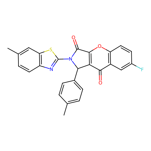 7-fluoro-2-(6-methyl-1,3-benzothiazol-2-yl)-1-(4-methylphenyl)-1,2-dihydrochromeno[2,3-c]pyrrole-3,9-dione structure