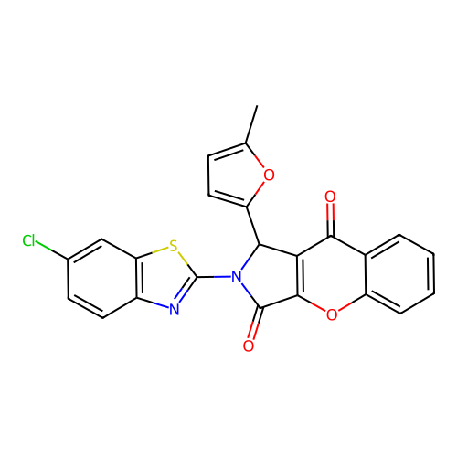 2-(6-chloro-1,3-benzothiazol-2-yl)-1-(5-methylfuran-2-yl)-1,2-dihydrochromeno[2,3-c]pyrrole-3,9-dione structure