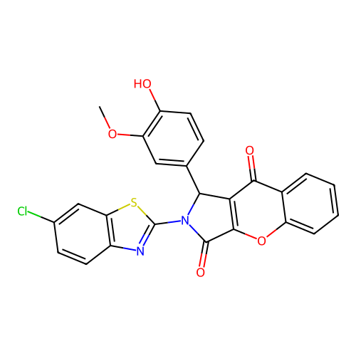 2-(6-chloro-1,3-benzothiazol-2-yl)-1-(4-hydroxy-3-methoxyphenyl)-1,2-dihydrochromeno[2,3-c]pyrrole-3,9-dione structure