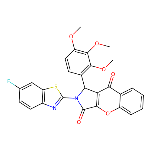 2-(6-fluoro-1,3-benzothiazol-2-yl)-1-(2,3,4-trimethoxyphenyl)-1,2-dihydrochromeno[2,3-c]pyrrole-3,9-dione structure