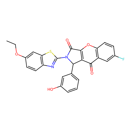 2-(6-ethoxy-1,3-benzothiazol-2-yl)-7-fluoro-1-(3-hydroxyphenyl)-1,2-dihydrochromeno[2,3-c]pyrrole-3,9-dione structure