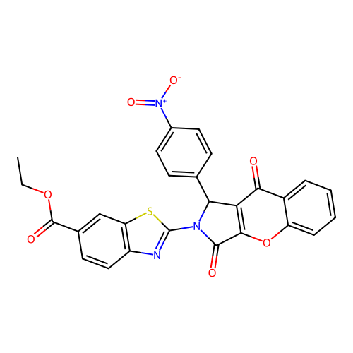 ethyl 2-(1-(4-nitrophenyl)-3,9-dioxochromeno[2,3-c]pyrrol-2(1H,3H,9H)-yl)benzo[d]thiazole-6-carboxylate structure