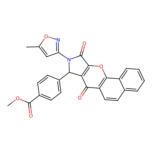 methyl 4-[9-(5-methylisoxazol-3-yl)-7,10-dioxobenzo[h]3-pyrrolino[4,3-b]chrome n-8-yl]benzoate structure