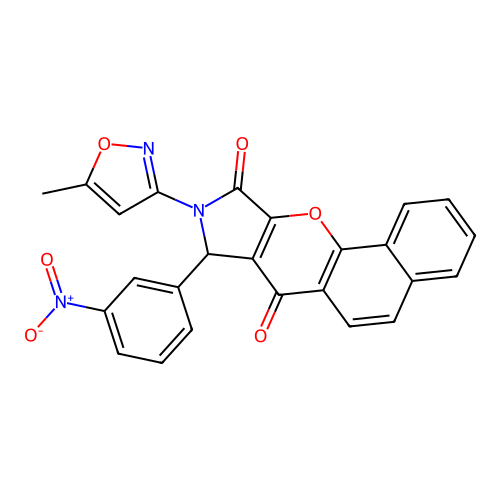 9-(5-methyl-1,2-oxazol-3-yl)-8-(3-nitrophenyl)-8,9-dihydrobenzo[7,8]chromeno[2,3-c]pyrrole-7,10-dione structure